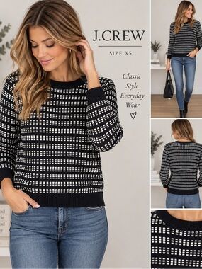 J.Crew Black & White Patterned Knit Sweater - Women's